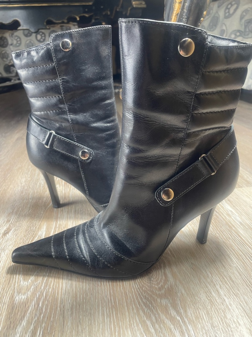 Carlos by Carlos Santana Black leather Stiletto Boots /made in Brazil/ size 8 - Picture 2 of 10